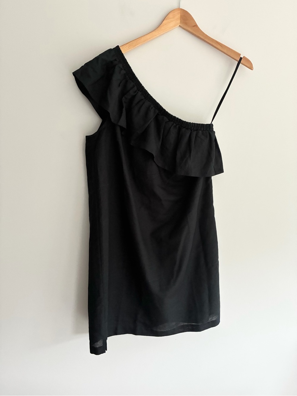 J. Crew Black Linen One-Shoulder Ruffle Mini Dress Small
